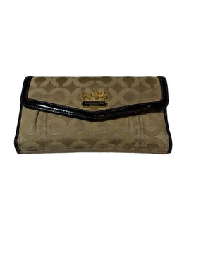 Coach Madison Op Art Checkbook Wallet Khaki Brown Canvas 2 Piece Signature Set